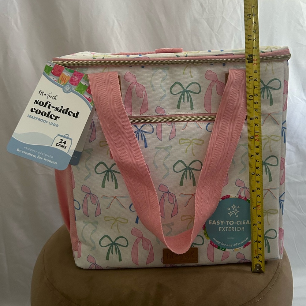 *New* Fit + Fresh Pink and Colorful Bow Design Soft-Sided Cooler - Picture 12 of 16